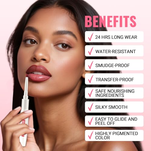 iMethod Lip Liner Stain - Lip Stain, 2-In-1 Dual-Ended Peel Off Lip Stain with Tweezer, Natural Long Lasting Peel Off Lip Liner, Easy to Use for All Skin Types, Stay All Day, Nude Pink