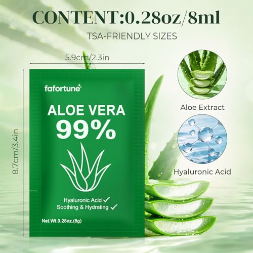 Fafortune 100 Pack Travel Size Aloe Vera Gel 99% Pure Organic, 0.28oz Individually Wrapped