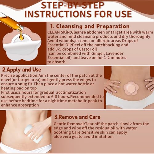 Castor Oil Belly Button Patches, 50pcs Leak-Proof Organic Cotton