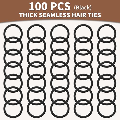 Mia Klein Extra Thick Black Hair Ties - 100 Count, Seamless Ponytail Holders