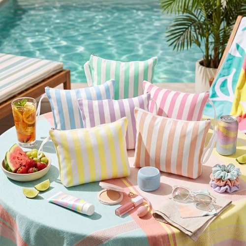 Reginary 12-Piece Pastel Striped Makeup Bags Set
