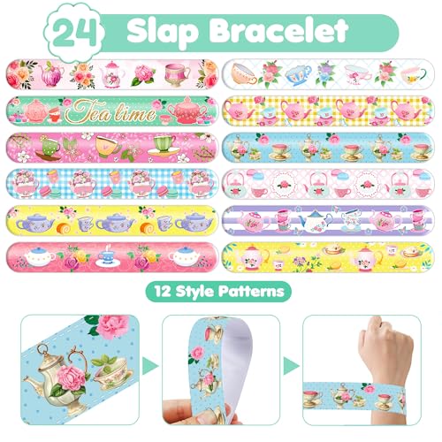 Floral Tea Party Favors Bundle - 48 Tattoos & 24 Slap Bracelets