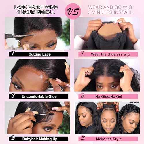 26 Inch Wear and Go Glueless Wigs Human Hair Pre Cut 200% Density Water Wave 5x5 HD Lace Closure Wigs Human Hair with Baby Hair Pre Plucked Natural Hairline Wet and Wavy Wig for Women