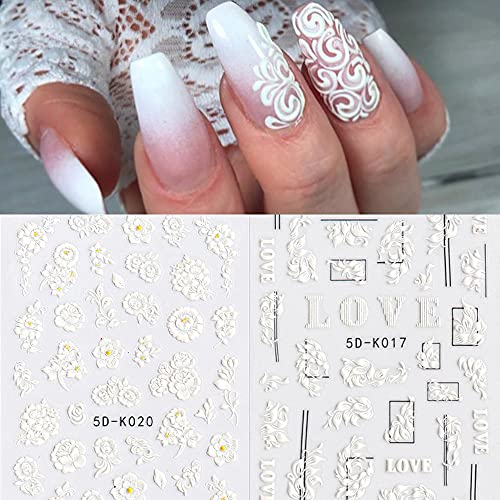 5D Embossed Flower Nail Art Stickers Realistic Rose Butterfly Leaf Nail Decals Self-Adhesive Acrylic Engraved Nail Decoration Accessories Sliders for Women Nail Art Designs DIY Nail Decor (4 Sheets)