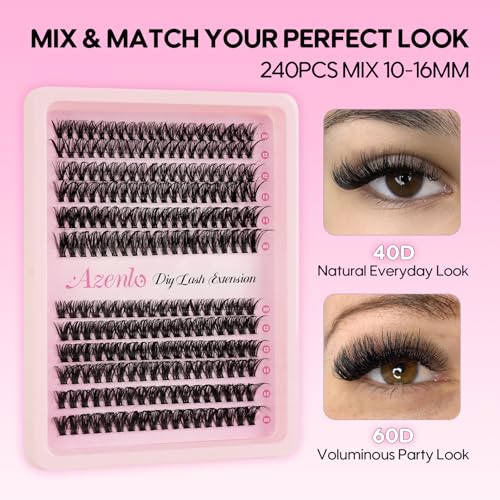 Azenlo 40D+60D DIY Lash Clusters Kit - 240pcs Wispy Extensions