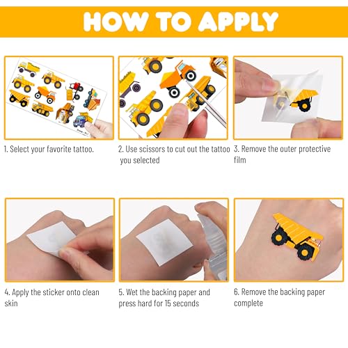100 PCS Dump Truck Temporary Tattoos - Construction Party Favors