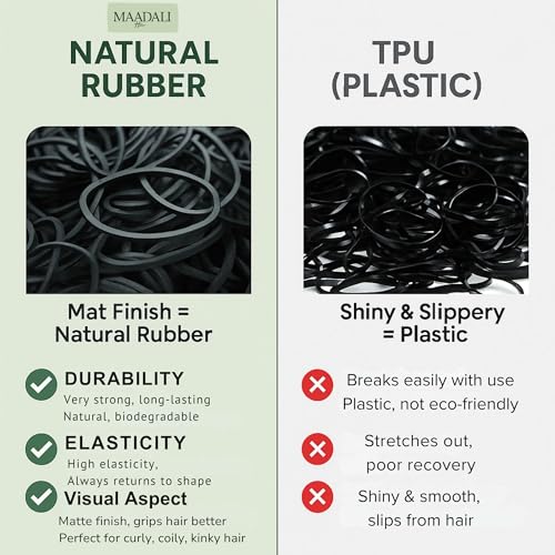 Black Hair Ties - Small Strong Rubber Bands for Thick Curly Afro Hair - 300 Pack - No Breakage, Gentle on Hair - MAADALI