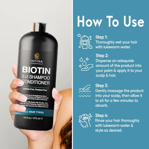 Biotin 2-in-1 Shampoo & Conditioner for Men & Women, 16 fl oz