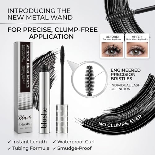 Blushe Waterproof Fiber Mascara with Metal Wand for Volume & Length