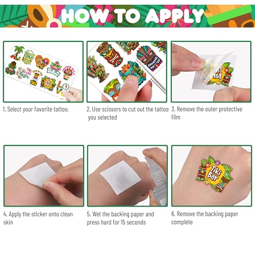 Tiki Hawaiian Luau Temporary Tattoos - 10 Sheets 100PCS