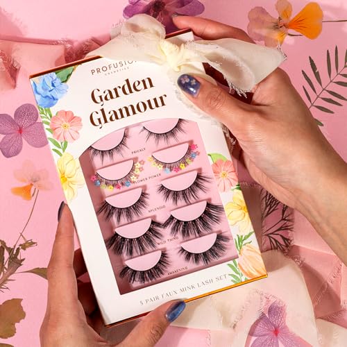 Profusion Cosmetics Petal Perfect Garden Glamour 5 Pair Faux Mink Lash Set, Featuring 5 Lash Styles, Wispy Eyelashes to Achieve Eye Catching Look