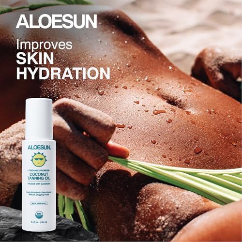ALOESUN Organic Coconut Tanning Oil Spray Infused with Organic Lavender Oil | Natural Deep Tanning Accelerator | Moisturizing & Hydrating Tan | Non-Greasy | Vegan & Cruelty-Free | Travel Size 3.4 Oz | Organic, Coconut, Non-Greasy, Vegan, Cruelty-Free
