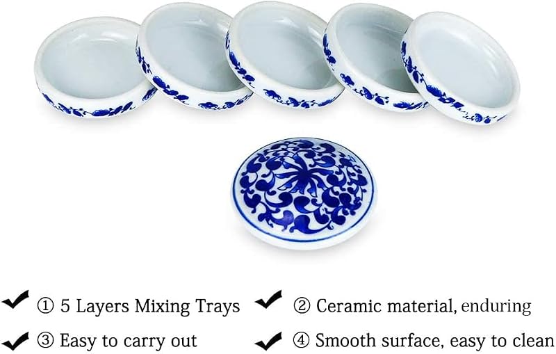 Fitlyiee 5-Tier Round Porcelain Watercolor Palette Tray with Flower Design
