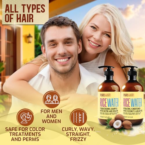 Rice Water Shampoo and Conditioner Set for Fine Hair - 16 Fl Oz