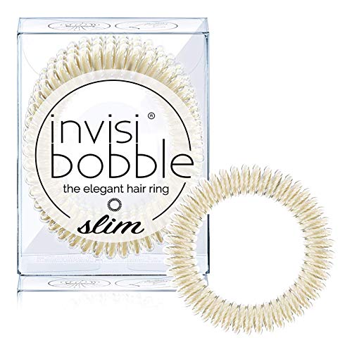 invisibobble SLIM Traceless Spiral Hair Ties - Pack of 3, Stay Gold - Strong Elastic Grip Coil Hair Accessories for Women - No Kink, Non Soaking - Gentle for Girls Teens and Thick Hair