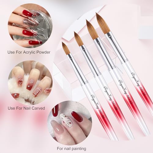 4PCS Gradient Red Silver Acrylic Nail Brush Set Kolinsky Hair Oval Pressed Shape