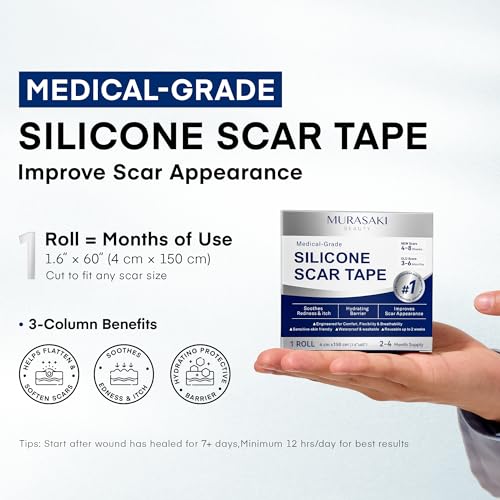 Silicone Scar Sheets for Surgical Scars, 1.6¡È x 60¡È Roll, Medical Grade Silicone Scar Tape for C-Section, Keloid & Hypertrophic Scars, Reusable Scar Strip, 1 Pack
