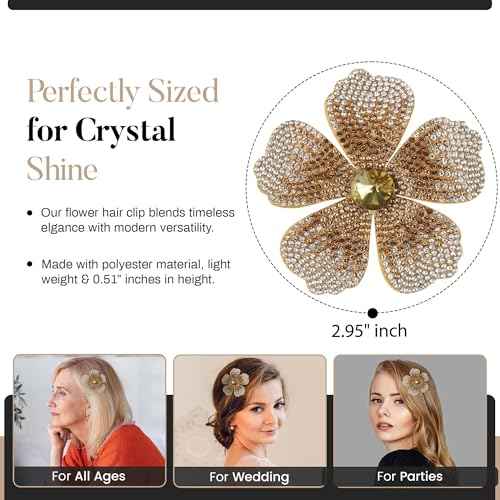 2.9 Inches Created Crystal Hibiscus Flower Hair Clips for Women | Headdress Bobby Pins Tropical Accessories for Women | Elegant Boho Braids Artificial Hawaiian Flower Clips for Woman Golden Yellow