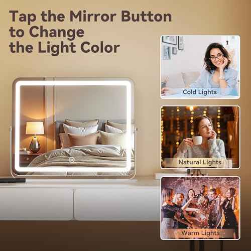 MINISO Vanity Mirror with Lights, 18" x 14" LED Makeup Mirror, Light & Brightness Adjustment, Smart Sensor, 360¡ÆRotation, Aluminum Alloy Metal White Frame, with 10X Magnifying Glass