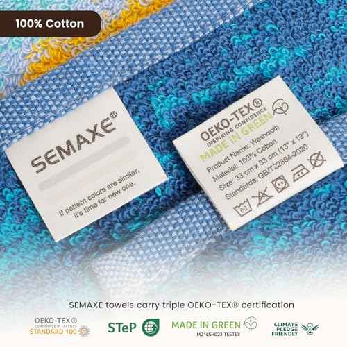 SEMAXE 100% Cotton Washcloths 12-Pack, 13 ¡¿ 13 Inch Soft Luxury Face Towels ? Super Absorbent & Quick-Dry, Premium Cloth with Hanging Loop, Oeko-TEX Certified, Gift-Ready Box