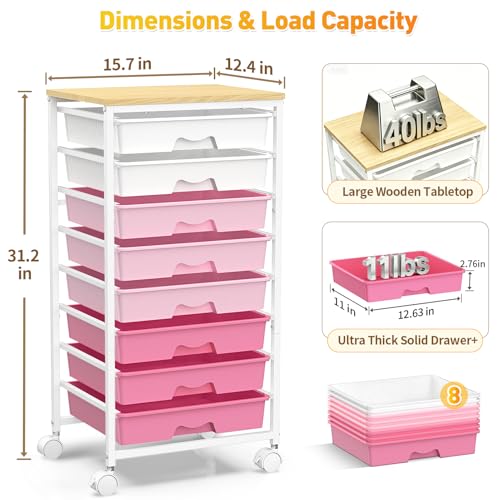 SUNALLY Rolling Storage Utility Cart With 8 Drawers, Drawer Wooden