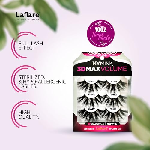 Laflare NY MAX VOLUME 3D Mink Lashes 20-25mm - 3 Pairs
