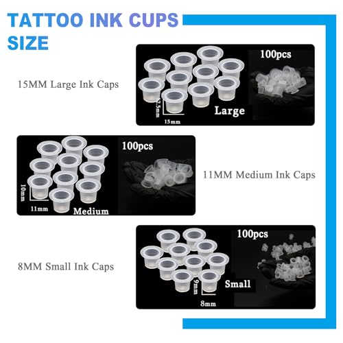 Emalla 303Pcs Tattoo Ink Caps Kit with 3 Holders