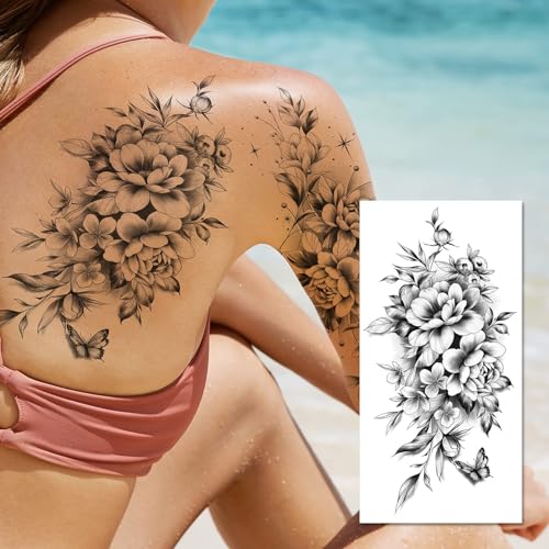 EMOME 12 Sheets Flower Temporary Tattoos for Women