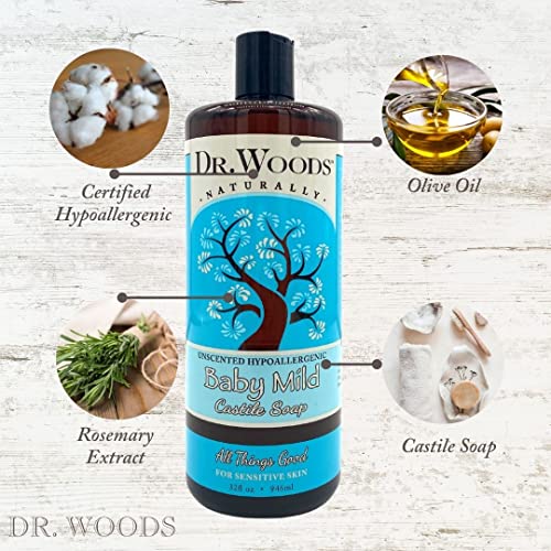 Dr. Woods Unscented Baby Mild Liquid Castile Soap, 32 Ounce (Pack of 2)