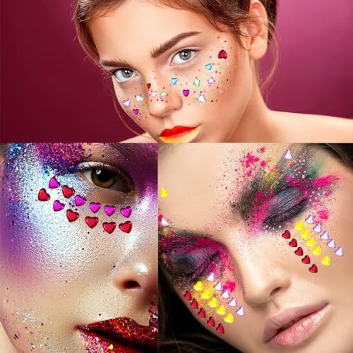 1398 PCS Heart Rhinestones Face Self-Adhesive Acrylic Heart Gems Stickers Flat-Back Heart Pearl Crystal for Body Eye Makeup for Wedding Valentine's Day DIY Crafts, 9 Sheets