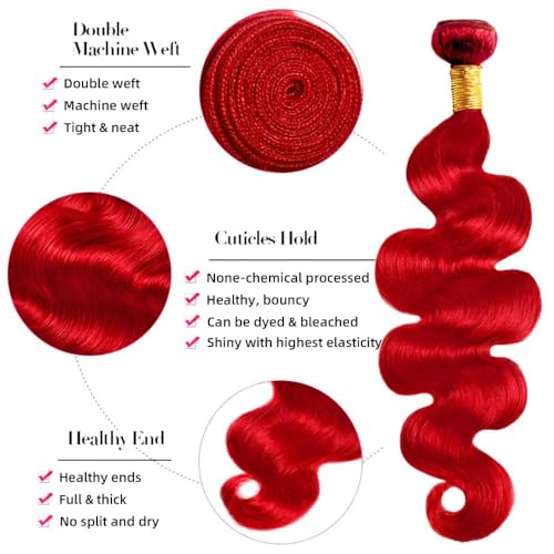 Red Body Wave Hair Bundles - Virgin Human Hair Extensions