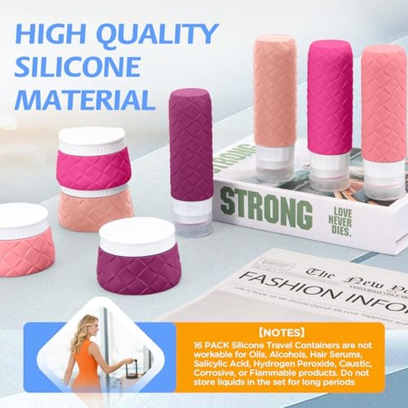 16-Piece TSA Approved Travel Bottle Set with Silicone Containers