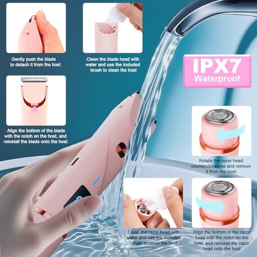 Bikini Trimmer for Women, 2 in 1 Electric Razors for Women Pubic Hair, IPX7 Waterproof Dual Head Bikini Shaver with LED Display, Rechargeable Electric Trimmer (Blue)