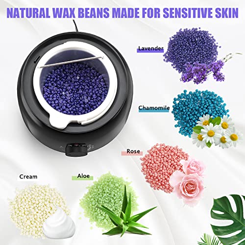 Waxing Kit - Wax Warmer for Hair Removal, Hard Wax Kit with 14oz 5 Bags Hard Wax Beans for Full Body, Legs, Face, Eyebrows, Bikini, Brazilian Waxing Kit for Women Men