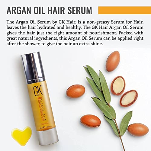 GKHAIR Smoothing Serum - 100% Pure Organic Argan Oil Hydrating Strength Shine Dry Damaged Repair Anti-Frizz Moistures Nourishment & Weightless Styling All Hair Types