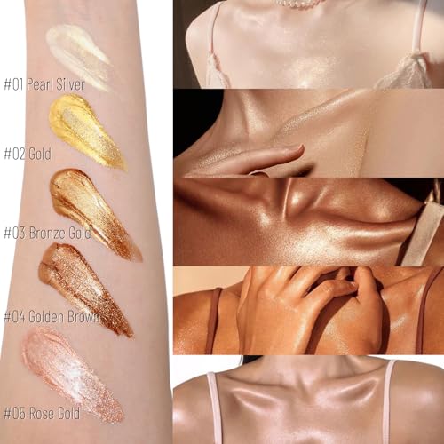 UCANBE Body Shimmer Oil 100ml, Moisturizing Body Glow Glitter Oil, Waterproof Shimmering Luminizer Liquid Illuminator Highlighter, Tinted Shimmer Lotion Glowing Bronzer Makeup(Rose Gold)