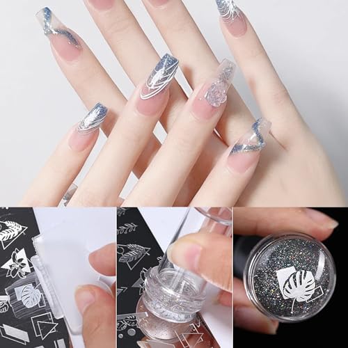 Clear Silicone French Tip Nail Stamper Kit with Art Brushes & Scraper