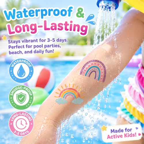 Pastel Rainbow Temporary Tattoos for Kids - 96 Designs