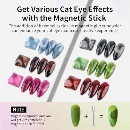Cat Eye Gel Nail Polish, 6 Colors 8 ml Magnetic Blue Brown Purple Black Green Red Nail Polish Set with Magnetic Stick, Cat Eye Glitter Gel Polish, Spring Summer Magnetic Polish for Nail DIY