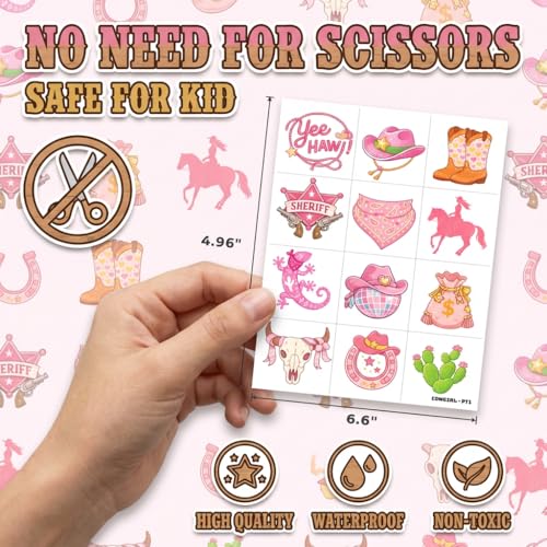 96 Cowgirl Temporary Tattoos for Kids - Western Party Favors