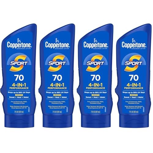 Coppertone Sport Sunscreen Lotion,Broad Spectrum SPF 70 Sunscreen Multi Pack,7 Fl Oz,(Pack of 4)