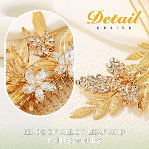Gold Leaf Wedding Hair Comb with Crystals