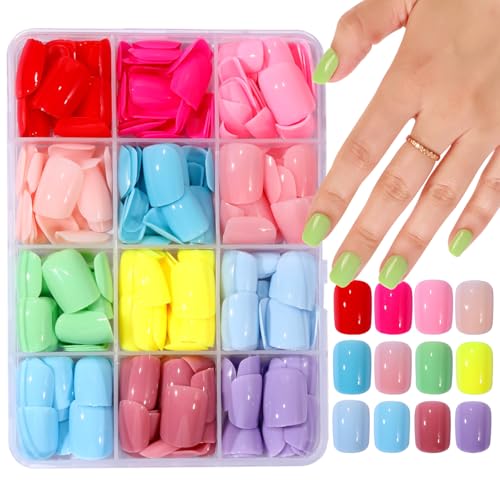 Jellyqueen A22-02-03 Short Square Press-On Nails 360 pcs with 12 Colors & Tools