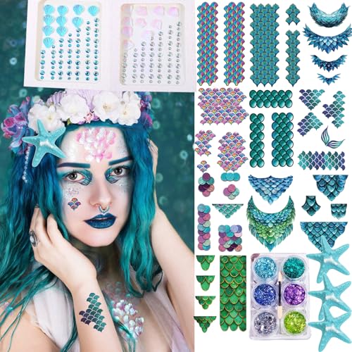 Mermaid Tattoo Stickers & Starfish Hair Clips Set - 19 Pcs