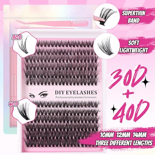 Lash Clusters Kit 280pcs 30D+40D D Curl 10-14MM with Glue & Tools