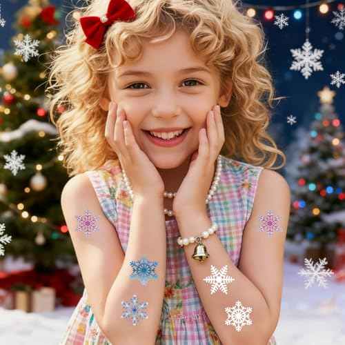 Y&C TENCOB 100 PCS Christmas Snowflakes Temporary Tattoos Sticker For Kids Boys Girls Women Man(Snowflake)