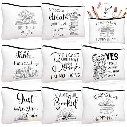 8 Pcs Book Club Gifts Book Lovers Makeup Bag Gifts for Women Cosmetic Bag with Zipper Pouch for Teen Adult Women Lovers Librarian Bookish Club Gifts(Book)