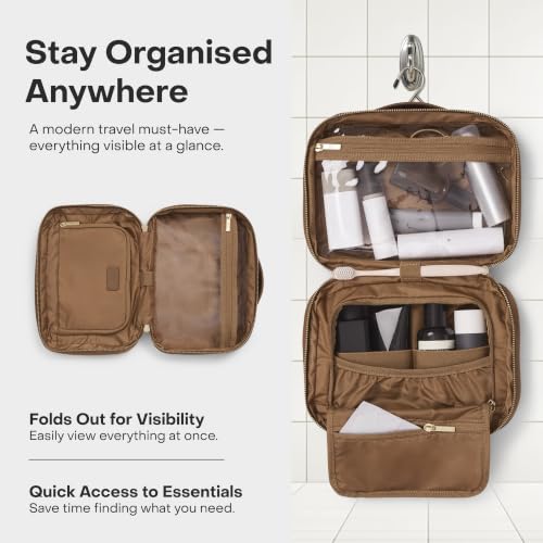 July Hanging Toiletry Bag with Hidden Hook and Toothbrush Tab - Light Brown