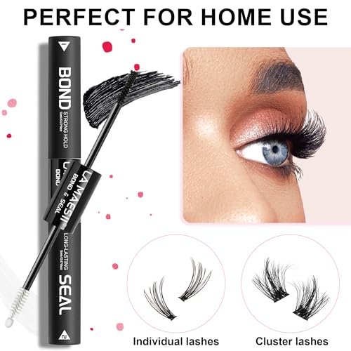 LA MAESII Lash Cluster Glue Bond Seal 2-in-1 Waterproof Lash Adhesive, Black