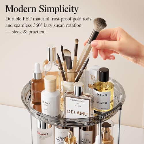 Delamu 3-Tier Rotating Makeup Organizer - Large Capacity Skincare Holder